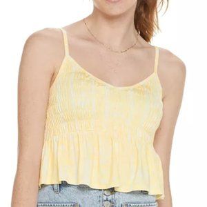 SO Tie-Dyed Smocked Peplum Cropped Tank Top